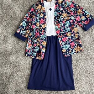 Floral Blazer and Navy Dress Set